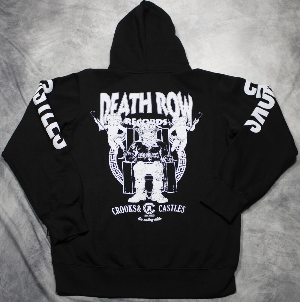 Crooks & Castles Death Row Hoodie Mens Medium Black Fleece Graphic Logo Hip Hop
